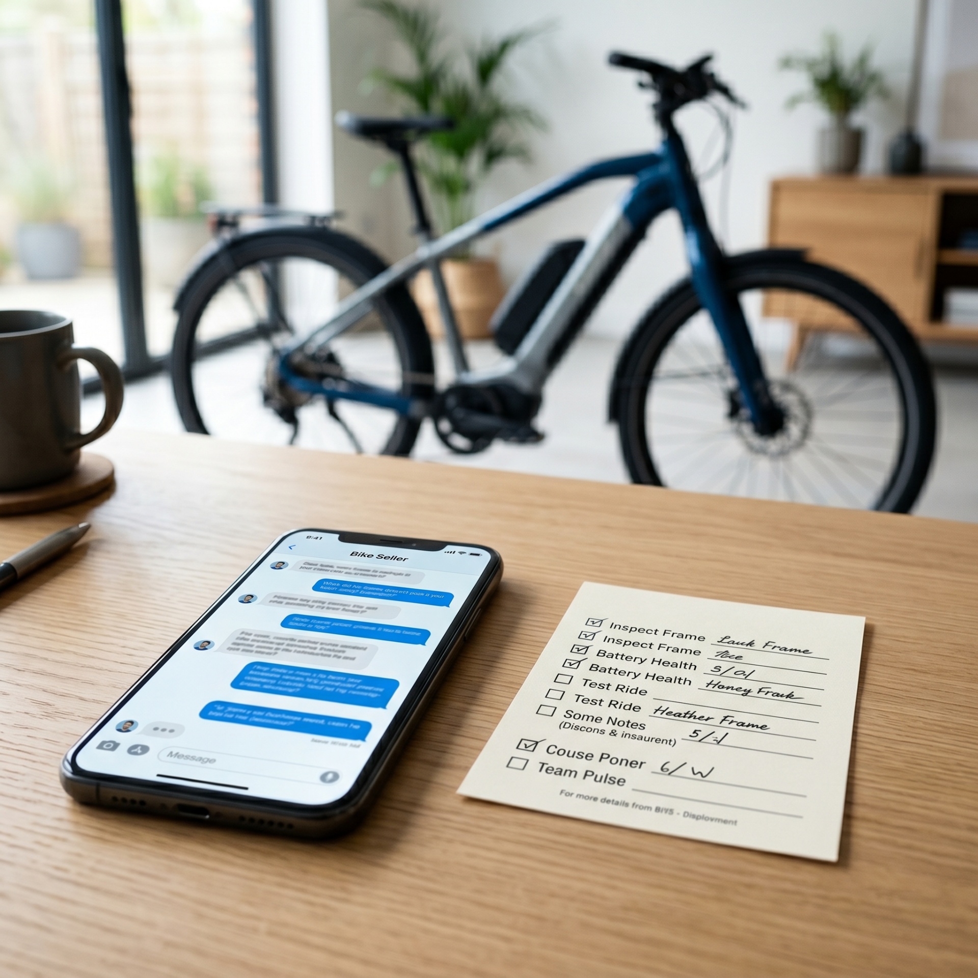 Smartphone with a seller chat next to a printed seller question card